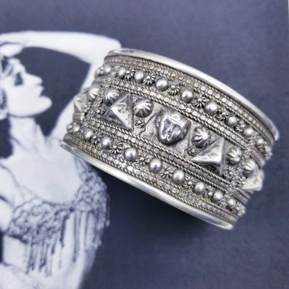 Vintage Jewelry - Vintage 800 Silver Egyptian Revival Cuff Bracelet